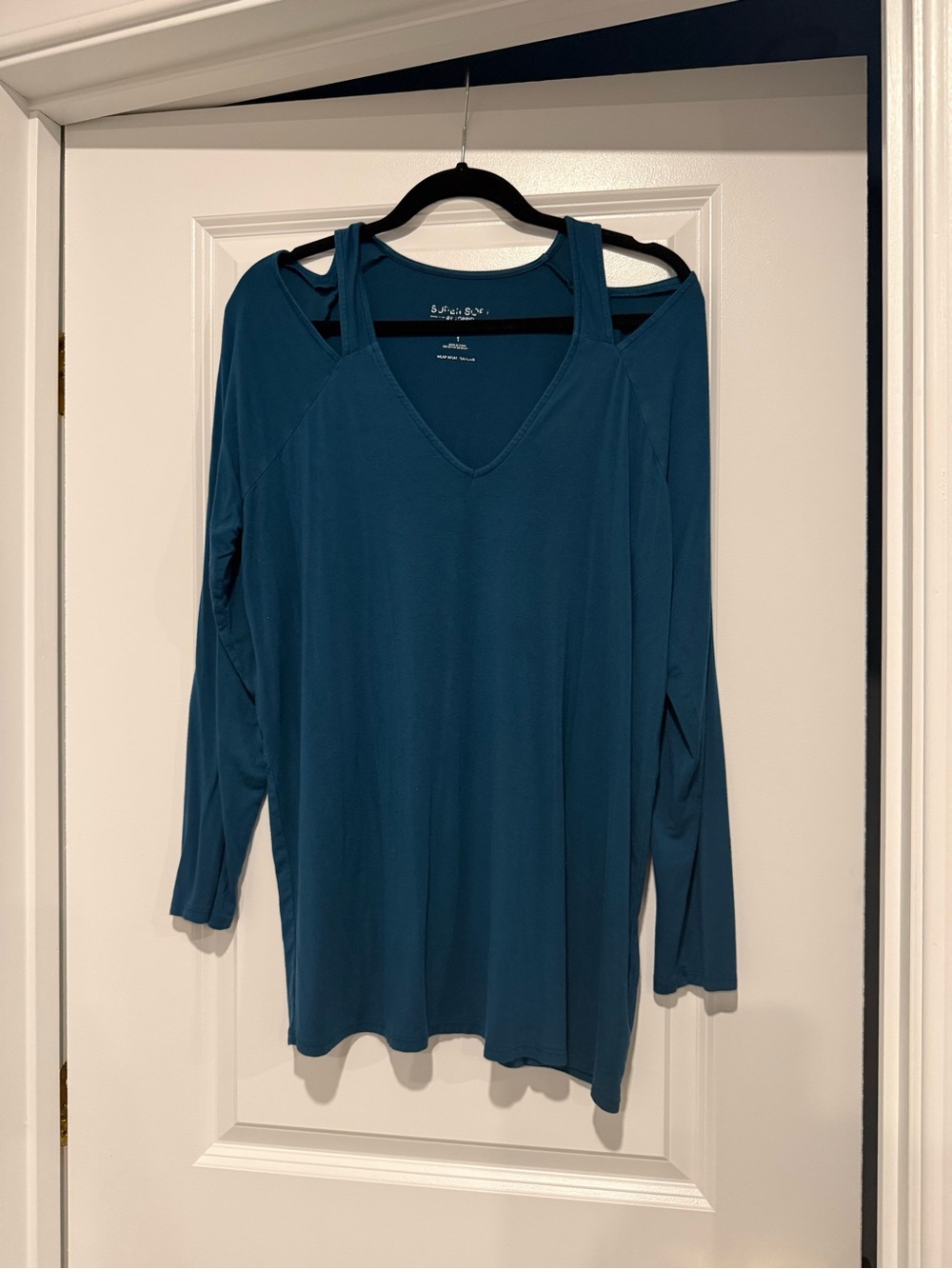 torrid Teal Cold-Shoulder V-Neck Long Sleeve Top